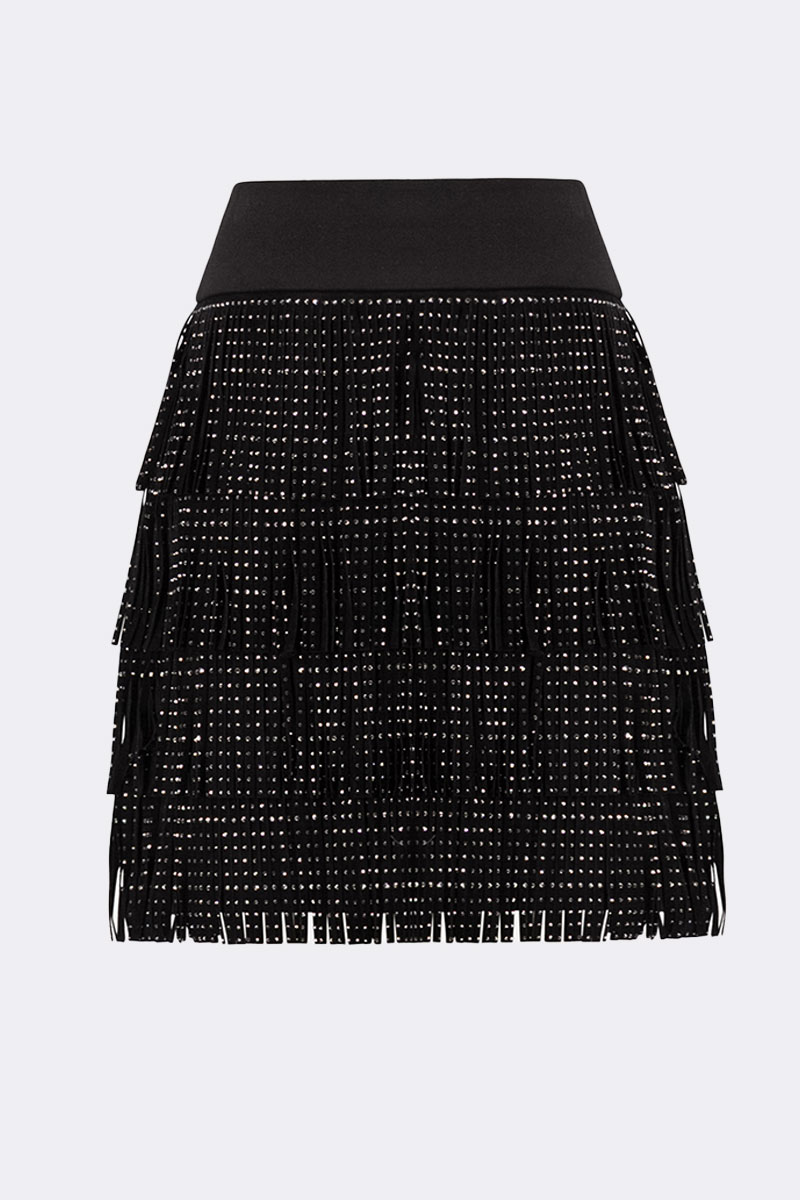 Faux Suede Fringe Skirt Black 264918 CC37669 skirt