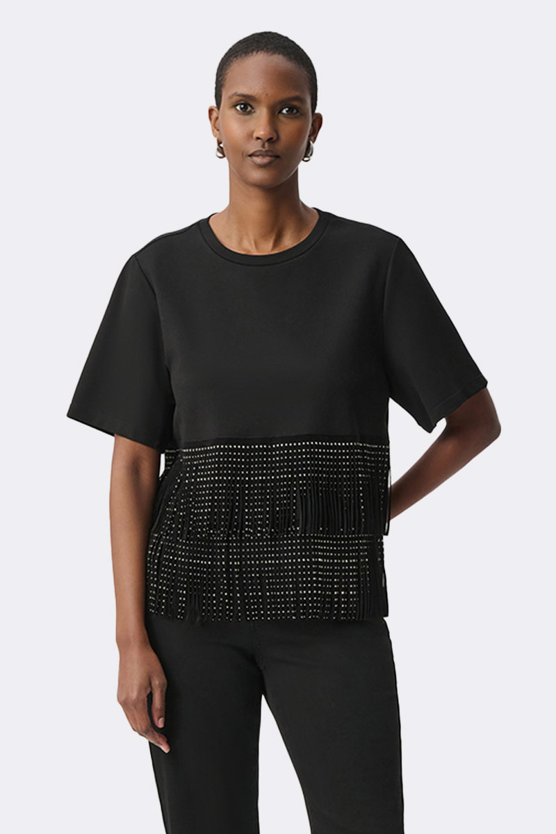 Faux Suede Fringe Top Black 264917 CC37668 front
