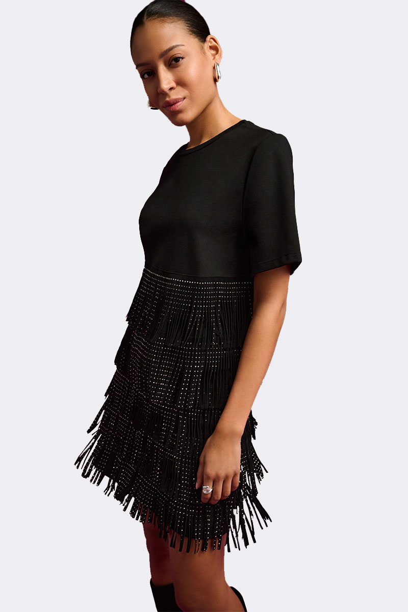 Faux Suede Fringe Top Black 264917 CC37668 set