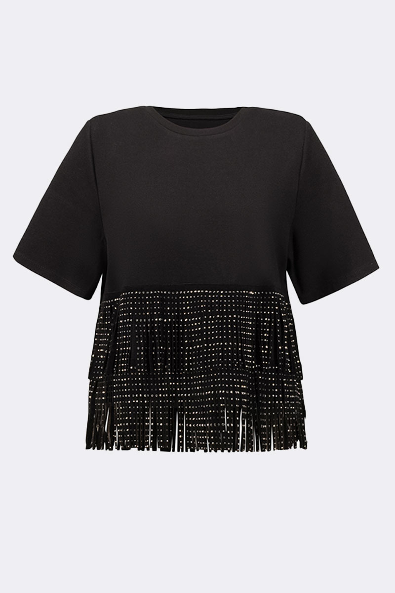 Faux Suede Fringe Top Black 264917 CC37668 shirt