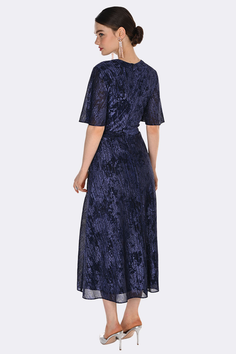 Frill Sleeve Wrap Dress with Belt Blue 269286 CC37432 back