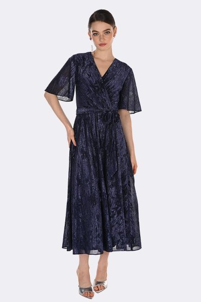 Frill Sleeve Wrap Dress with Belt Blue 269286 CC37432 front