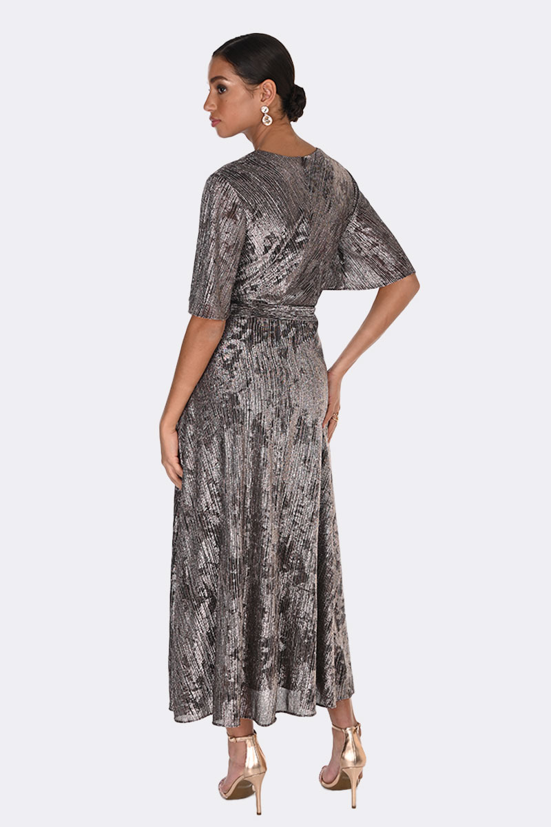 Frill Sleeve Wrap Dress with Belt Brown 269286 CC37432 back