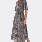 Frill Sleeve Wrap Dress with Belt Brown 269286 CC37432 front