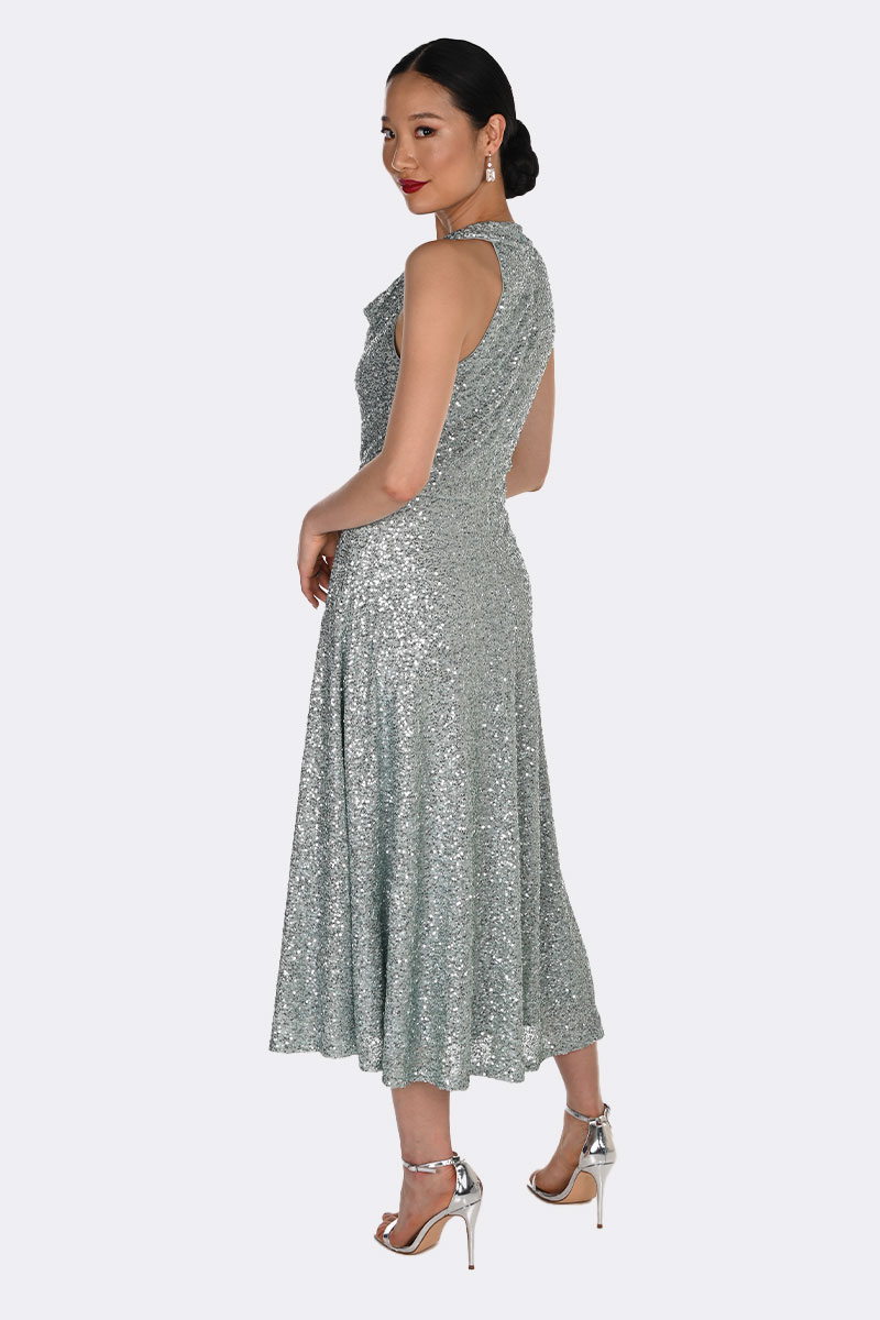 Halter Cowl Neck Sequin Dress Sage 269222 CC37433 back