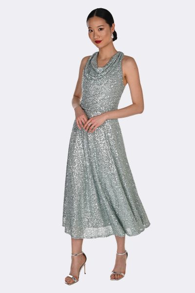 Halter Cowl Neck Sequin Dress Sage 269222 CC37433 front