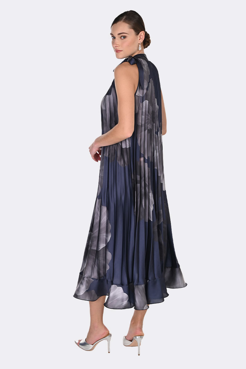 Halter Pleated Midi Dres Navy Grey 269330 CC37435 back