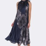 Halter Pleated Midi Dres Navy Grey 269330 CC37435 front