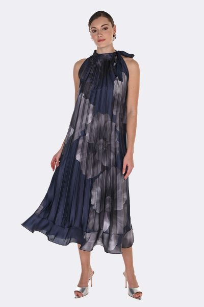 Halter Pleated Midi Dres Navy Grey 269330 CC37435 front