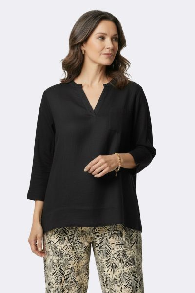 Linen Knit V Neck Top Black J6351 CC37556
