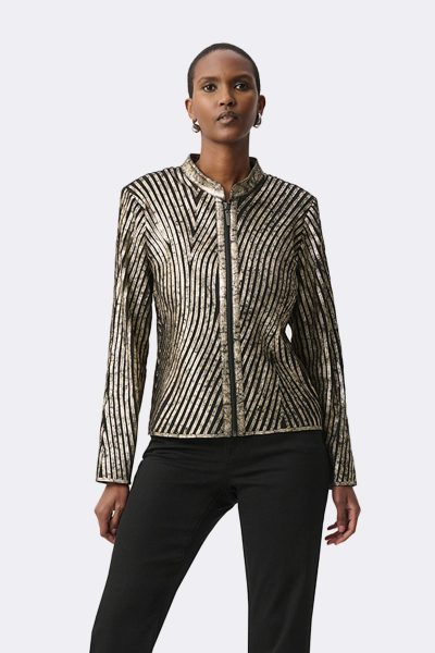Metal Soutache Fitted Jacket Black Gold 264908 CC37683 front 1