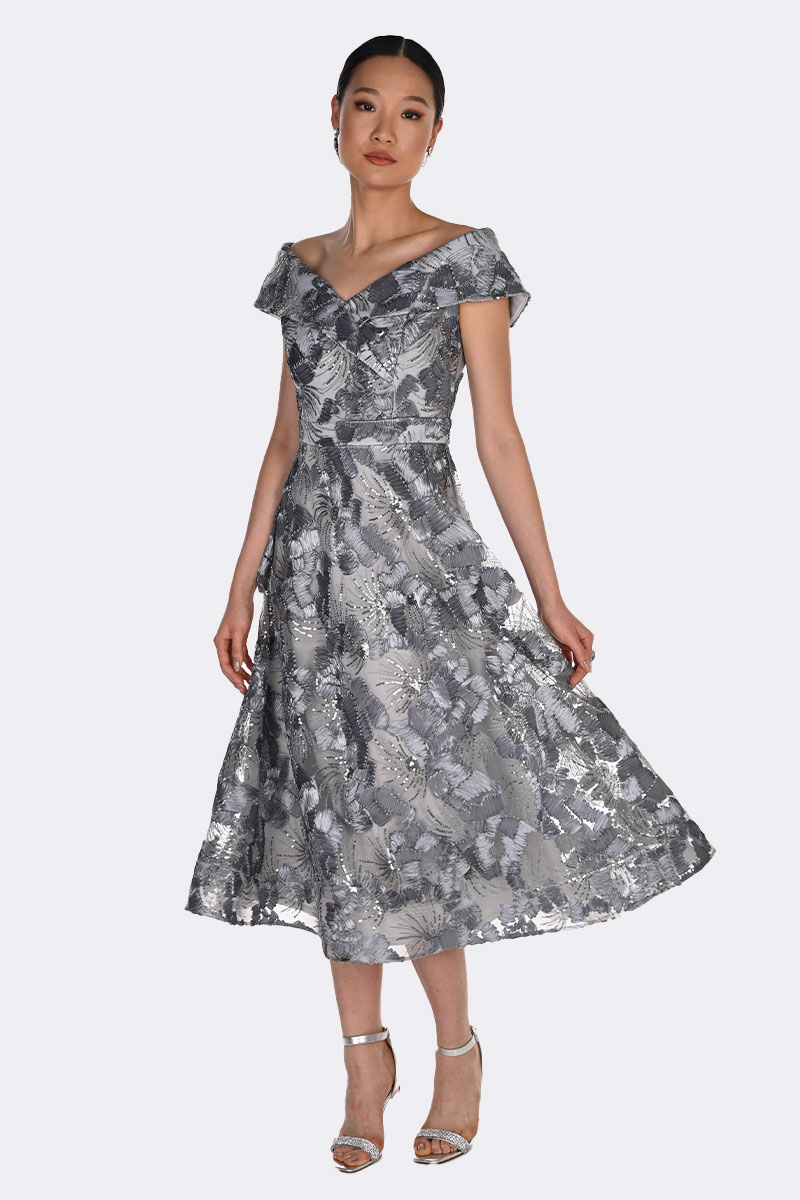 Off Shoulder Embroidered Dress Grey 269271 CC37438 front