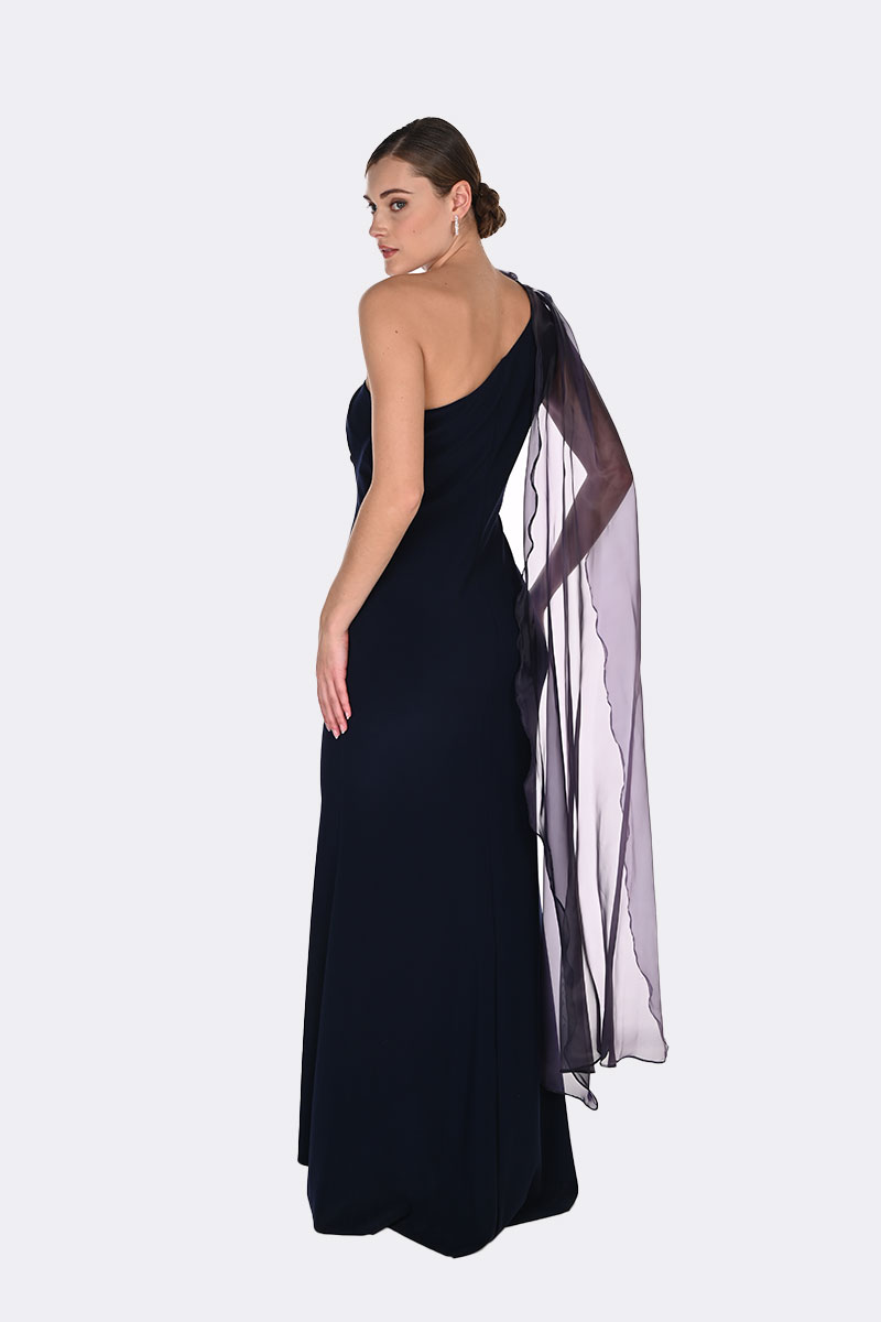 One Shoulder Ruched Dress Midnight 269025 CC37431 back
