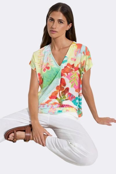 Pinch Front Short Sleeve V Neck Top Turquoise Mafalda CC37119 front