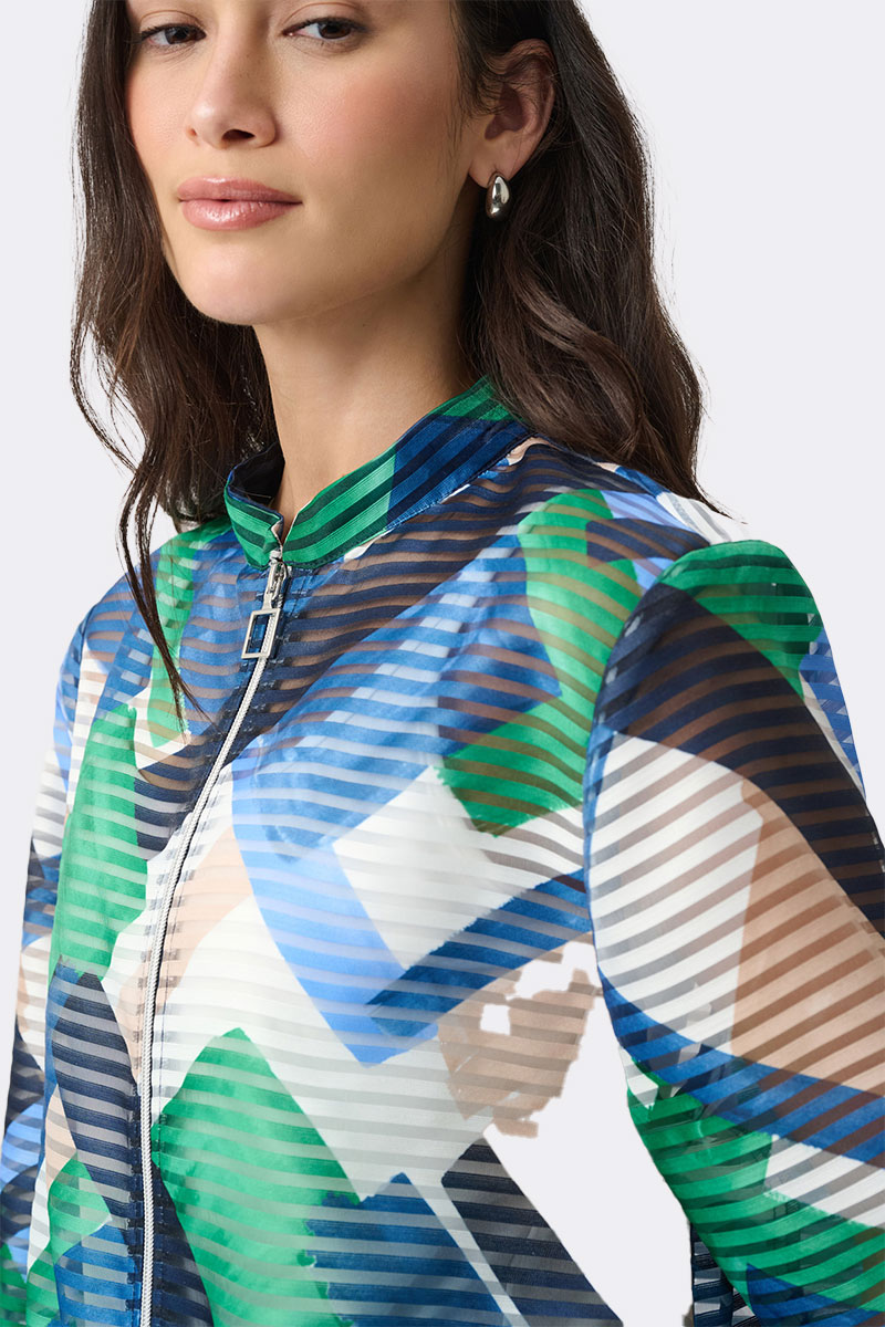 Print Bomber Jacket Blue Green 271058 CC37704 Print Bomber Jacket Blue Green 271058 CC37704 close