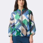 Print Bomber Jacket Blue Green 271058 CC37704 front 2