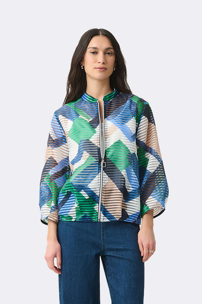 Print Bomber Jacket Blue Green 271058 CC37704 front 2