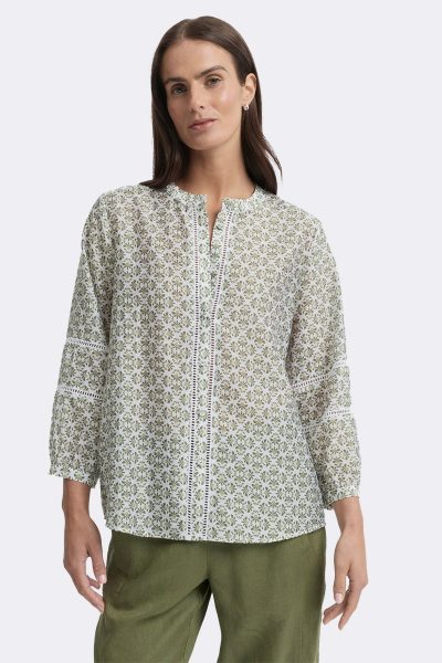 Puff Long Sleeve Print Shirt Green White Ytwn4380 CC37336 front