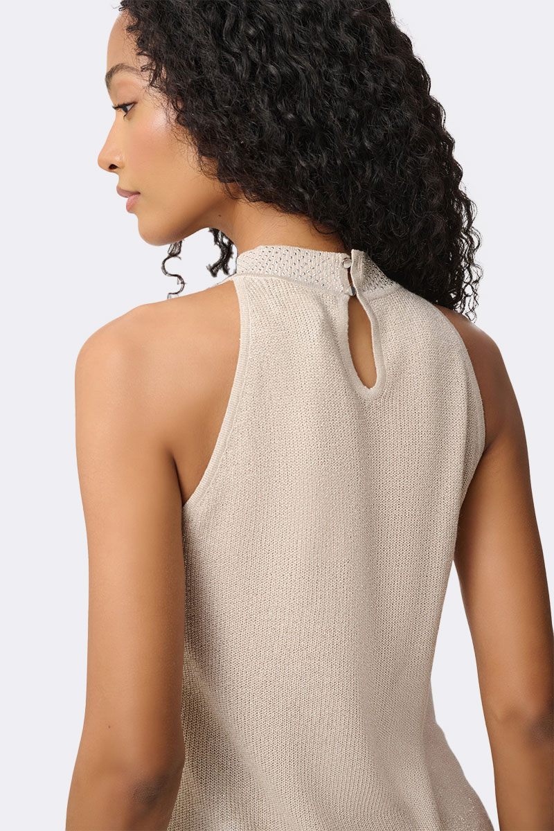 Rhinestone Mock Neck Top Sand 271751 CC37691 back