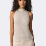 Rhinestone Mock Neck Top Sand 271751 CC37691 fron