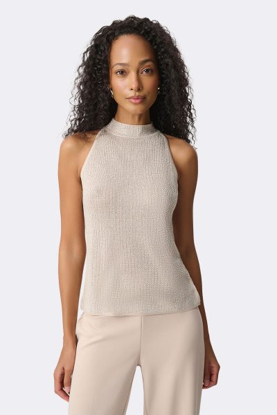 Rhinestone Mock Neck Top Sand 271751 CC37691 fron