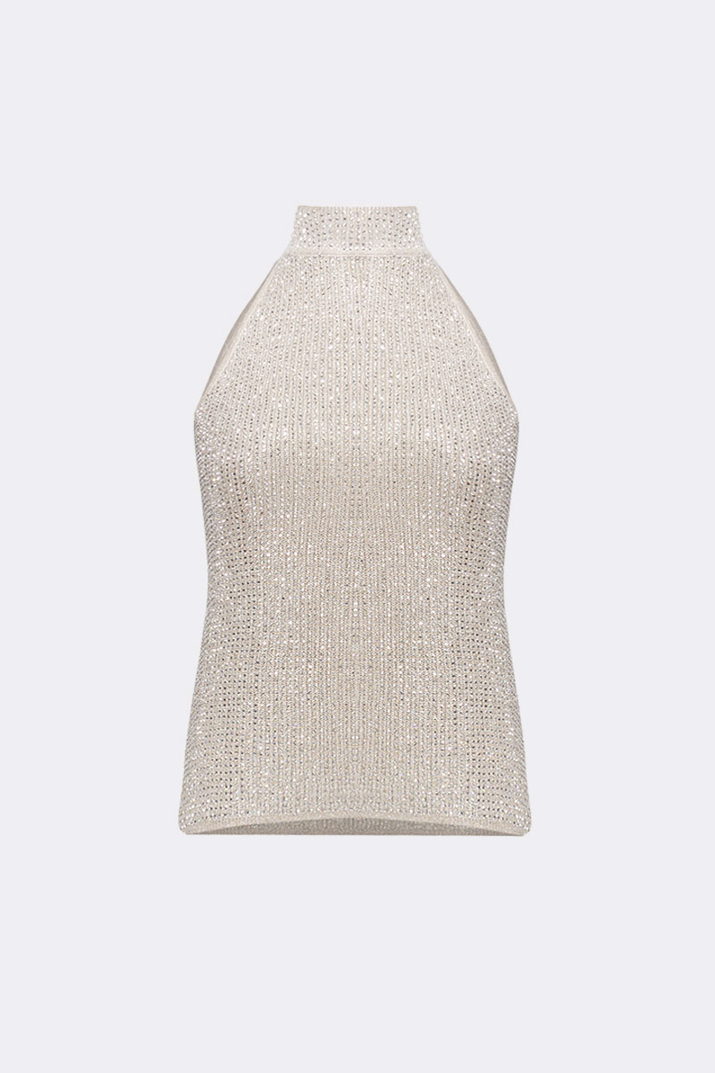 Rhinestone Mock Neck Top Sand 271751 CC37691 top
