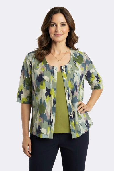 Round Neck Print Shirt Blue Green 6364 CC37508