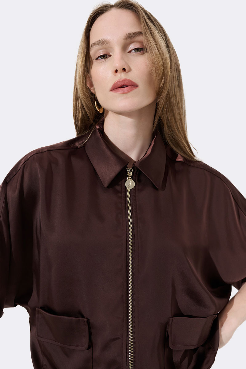 Satin Blouson Jacket Mahogany 271974 CC37707 close