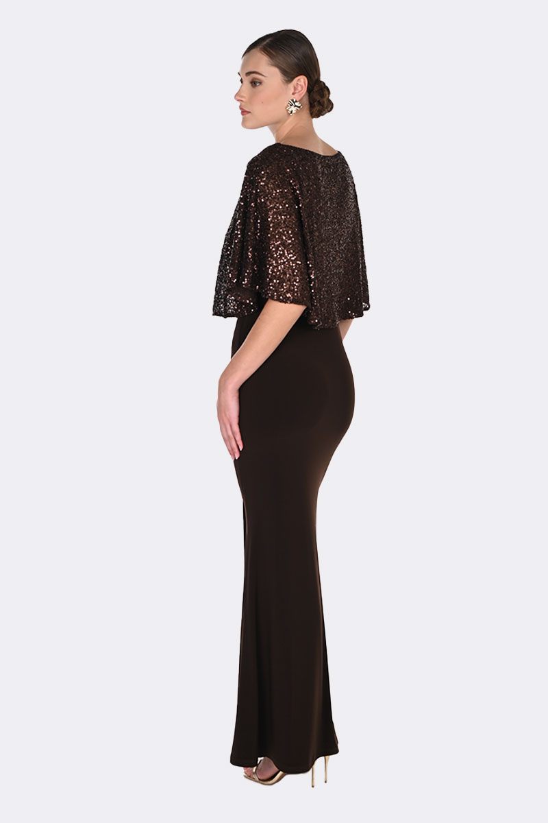 Sequin Overlay Long Dress Mocha 269220 CC37423 back