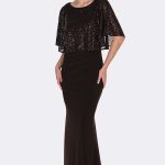 Sequin Overlay Long Dress Mocha 269220 CC37423 front