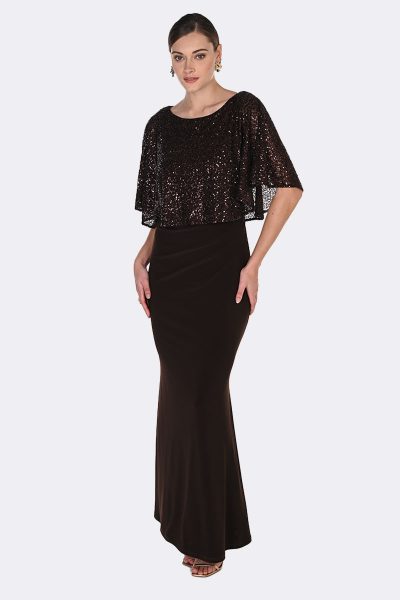 Sequin Overlay Long Dress Mocha 269220 CC37423 front