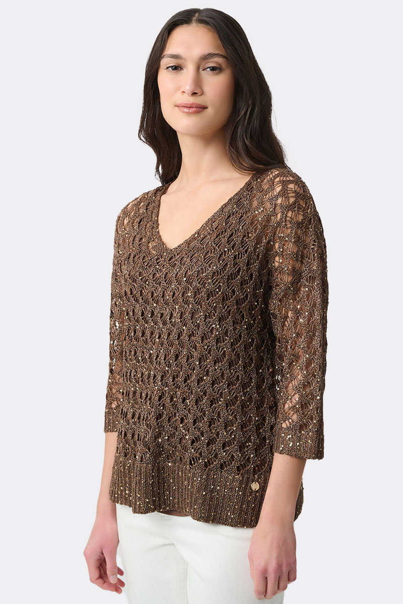 Sequin V Neck Jumper Mahogany 271979 CC37708 angle