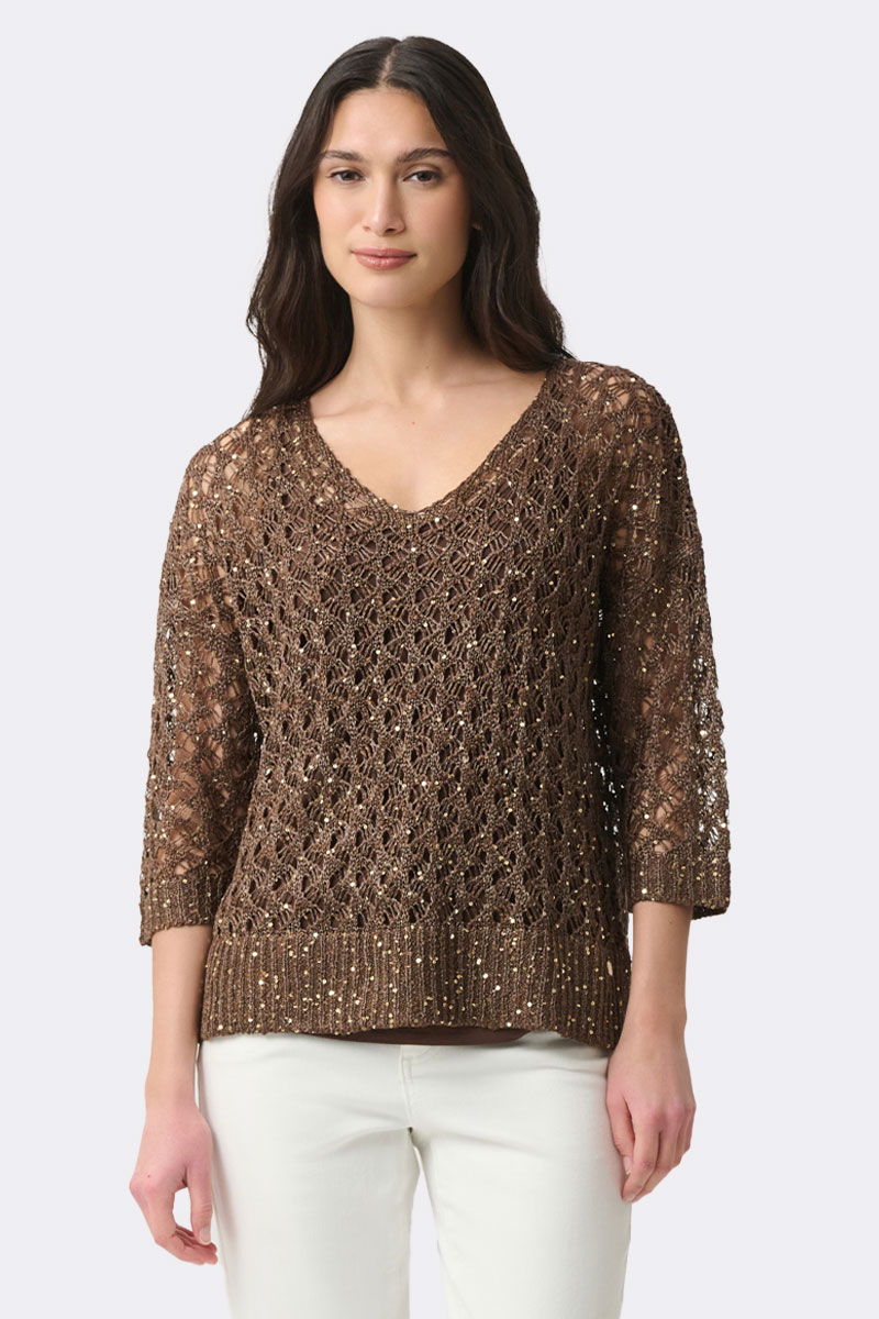 Sequin V Neck Jumper Mahogany 271979 CC37708 front