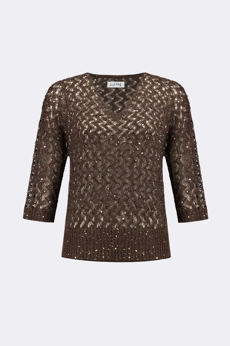 Sequin V Neck Jumper Mahogany 271979 CC37708 jumper