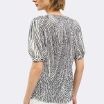 Short Puff Sleeve V Neck Shirt Black White Bachata CC37114 back