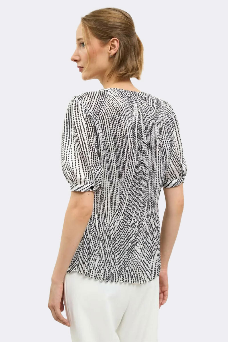 Short Puff Sleeve V Neck Shirt Black White Bachata CC37114 back