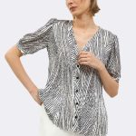 Short Puff Sleeve V Neck Shirt Black White Bachata CC37114 front