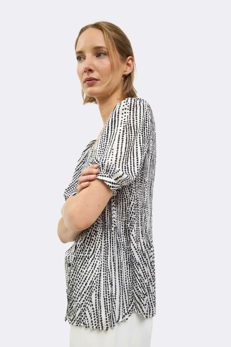 Short Puff Sleeve V Neck Shirt Black White Bachata CC37114 side