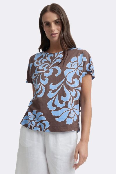 Short Sleeve Boxy Print Tee Blue Brown Ytwn3099 CC37334 front