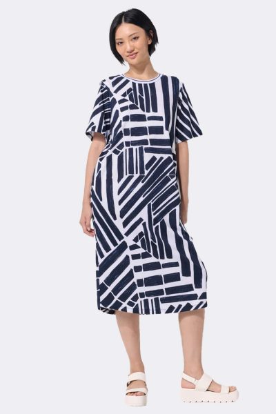 Short Sleeve Print Tee Dress Navy White Ytmp9391 CC37325 front