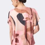 Short Sleeve V Neck Asymmetrical Top Beige Pink 271098 CC37699 back