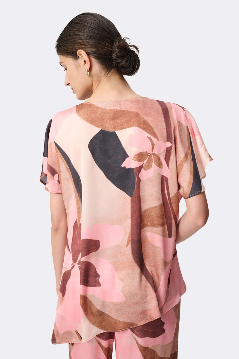 Short Sleeve V Neck Asymmetrical Top Beige Pink 271098 CC37699 back