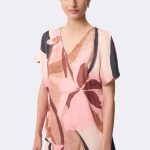 Short Sleeve V Neck Asymmetrical Top Beige Pink 271098 CC37699 front
