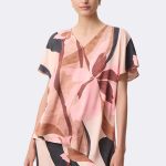 Short Sleeve V Neck Asymmetrical Top Beige Pink 271098 CC37699 front 2