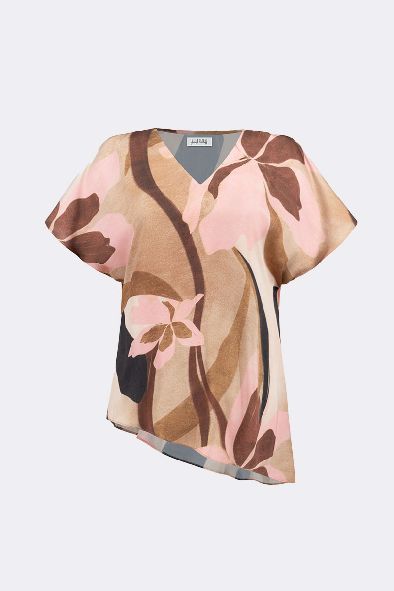 Short Sleeve V Neck Asymmetrical Top Beige Pink 271098 CC37699 shirt