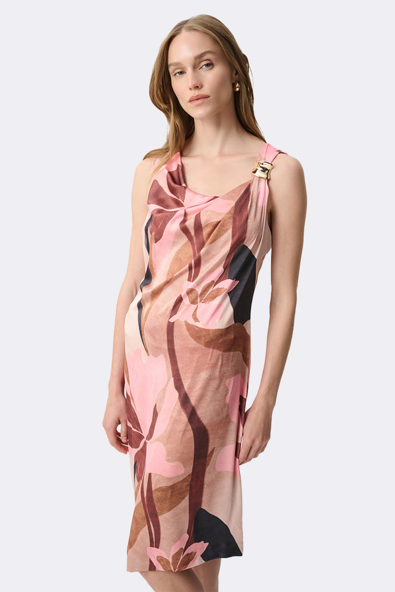 Sleeveless Floral Shift Dress Beige Pink 271175 CC37698 side