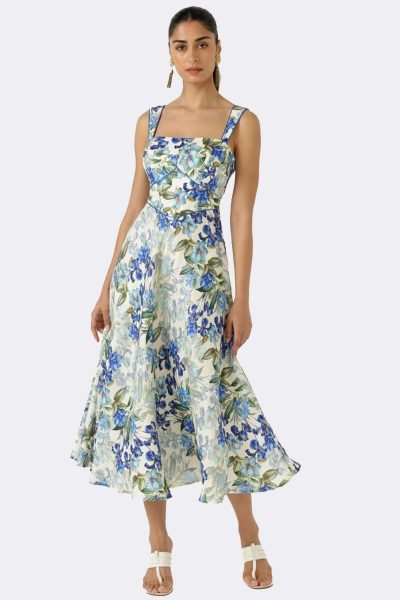 Square Neck Midi Dress Blue D11 S26 CC36991 front