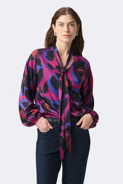 Tie Neck Long Sleeve Top Pink 264206 CC37665 front 2