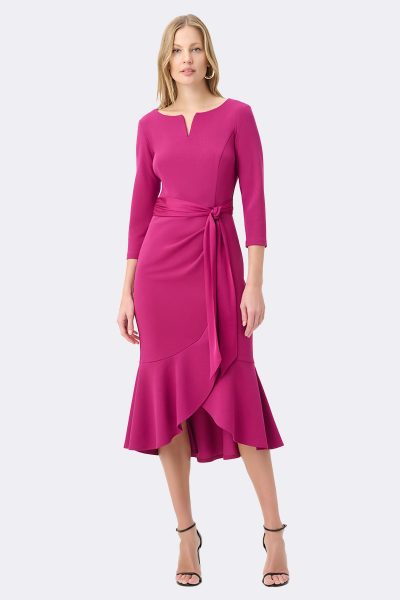 Trumpet Dress with Satin Sash Magenta 264711 CC37667 front