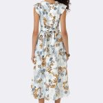 V Neck Cap Sleeve Tie Dress Ivory Blue D22 2S26 CC37510 back